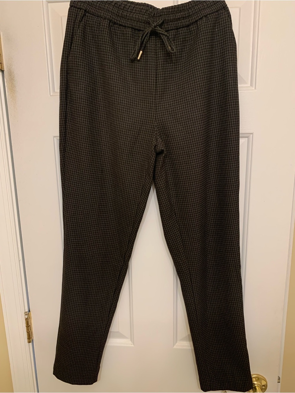 Women’s Charcoal Micro-Check Drawstring Jogger Pants